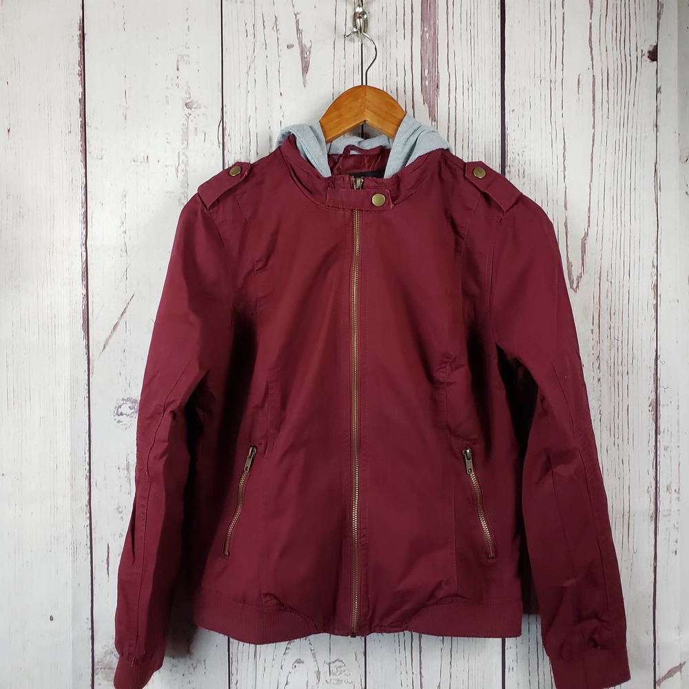 B. Sweet Clothing Jacket Womens Sz Med Zip Front Hooded Long Sleeve Burgundy